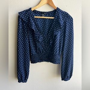 Aqua blue and white polka dot long sleeve top